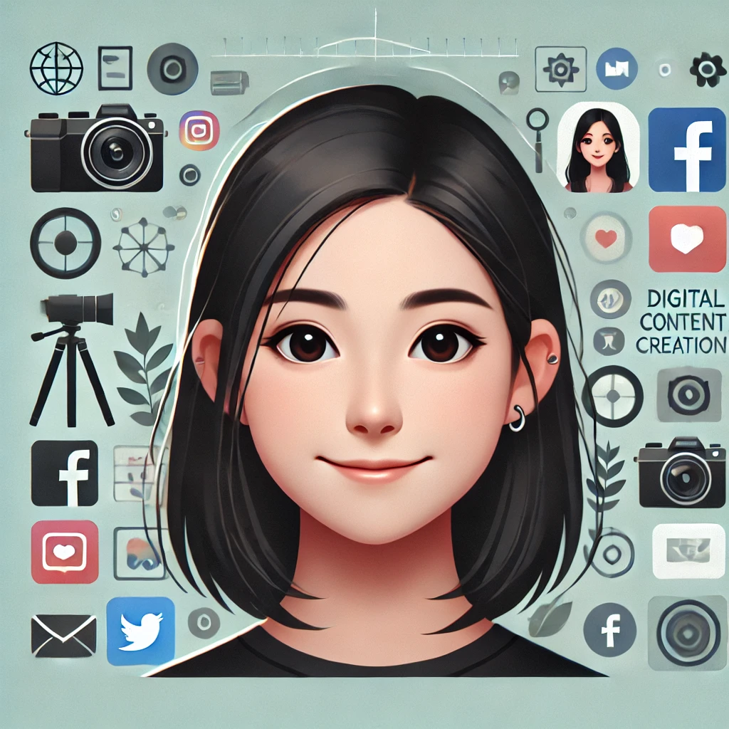 dall·e 2024-10-06 21.02.47 - a face avatar of a young asian female, representing a digital content creator. the avatar should depict a creative, enthusiastic, and friendly persona.webp